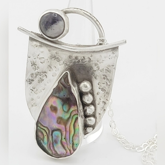 ABALONE & AMETHYST PENDANT HANDMADE IN STERLING SILVER METAL - Picture 2 of 5